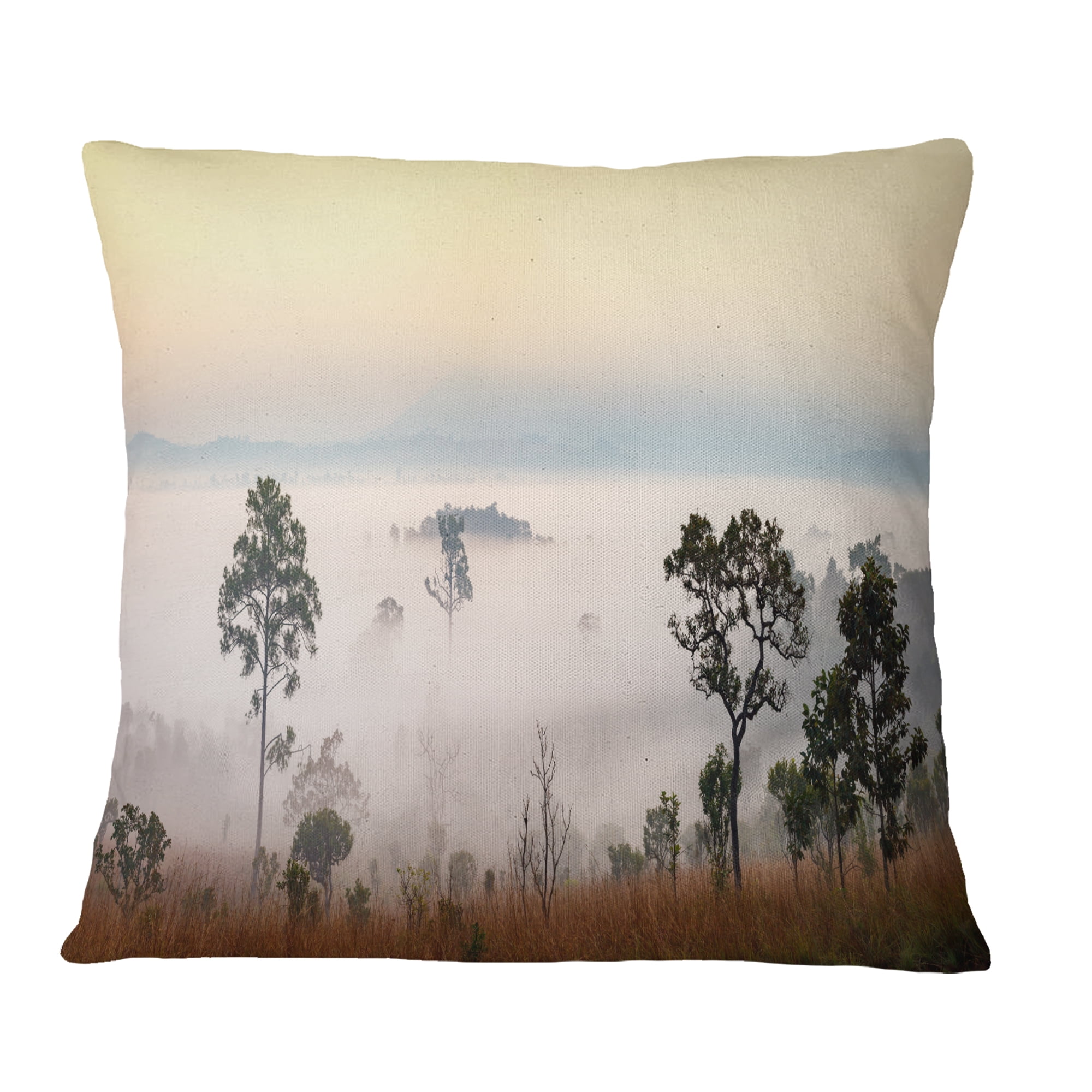 Designart Misty Morning Panorama - Landscape Printed Throw Pillow - 18x18