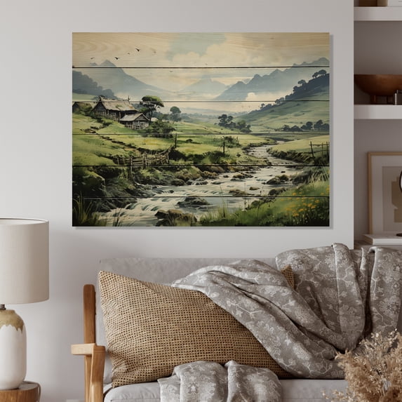 Designart "Misty Morning by the Riverside in Vietnam" Vietnam Print on Natural Pine Wood