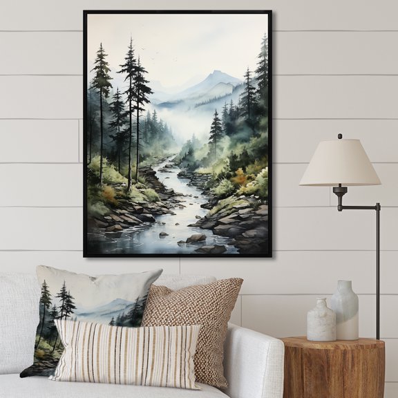 Designart "Misty Mountain Morning: A Mystery II" Minimalism Floater Framed Canvas Art Print