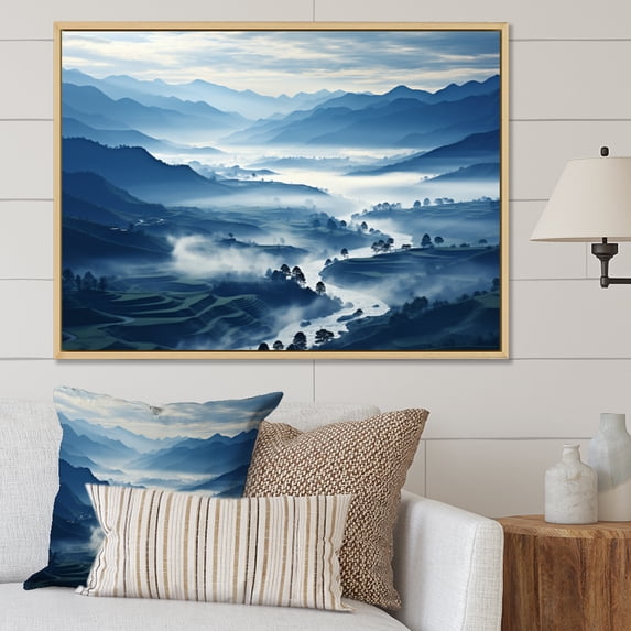 Designart "Misty Mountains of Thailand" Landscapes Floater Framed Canvas Art Print