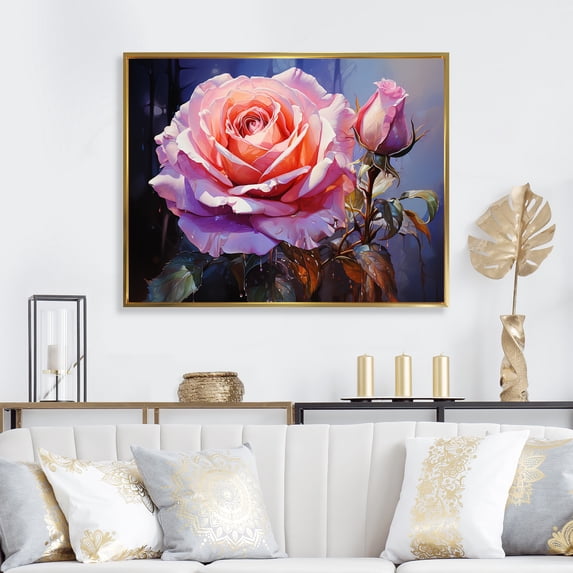 Designart "Misty Rose Spectrum Ethereal Hue III" Landscapes Framed Wall Art - Traditional Pink Rainbow Bedroom Framed Canvas Wall Art