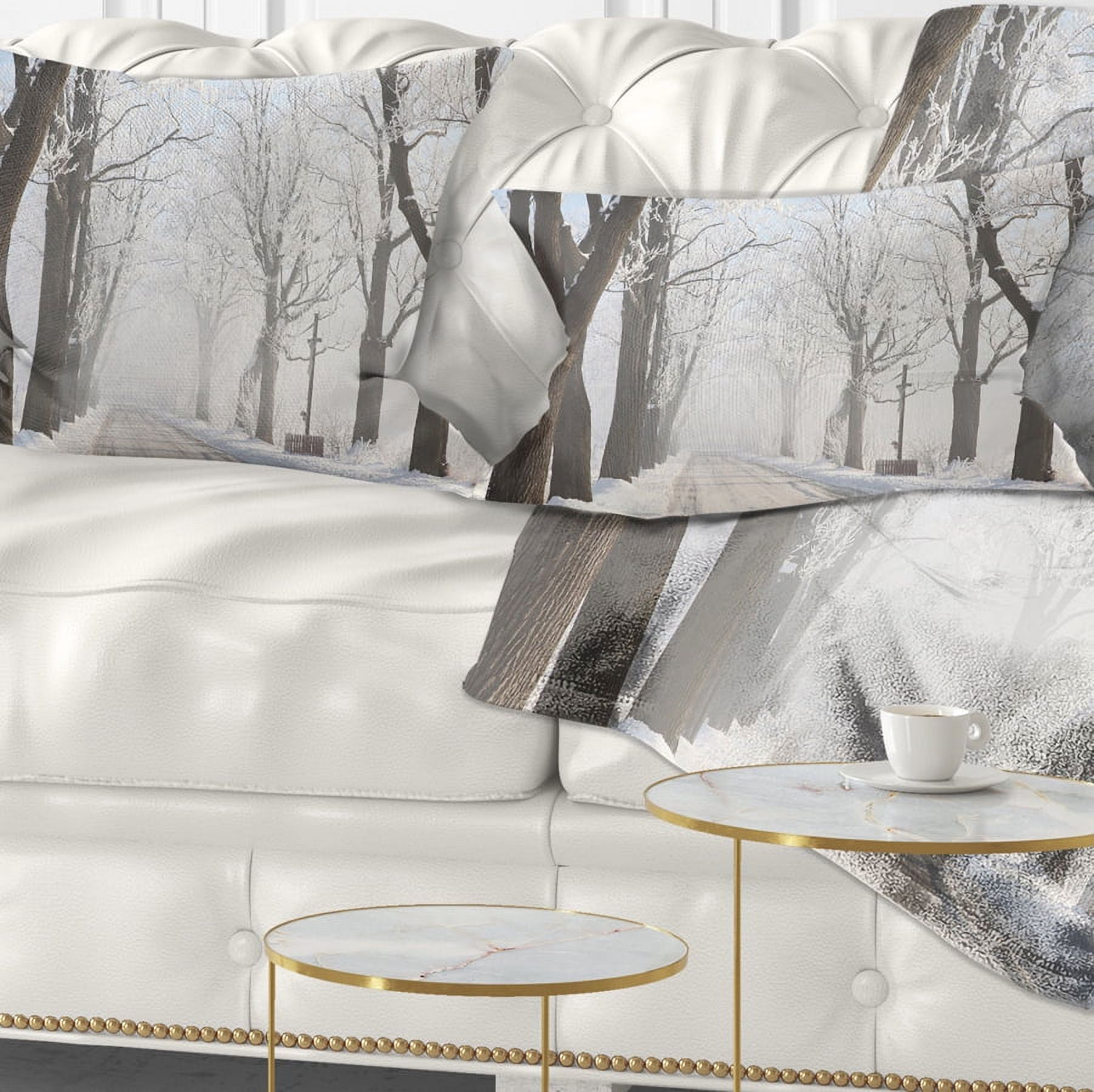 Designart Misty Rural Road in Winter Forest - Forest Throw Pillow - 12x20