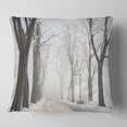 thumbnail image 1 of Designart Misty Rural Road in Winter Forest - Forest Throw Pillow - 16x16, 1 of 4