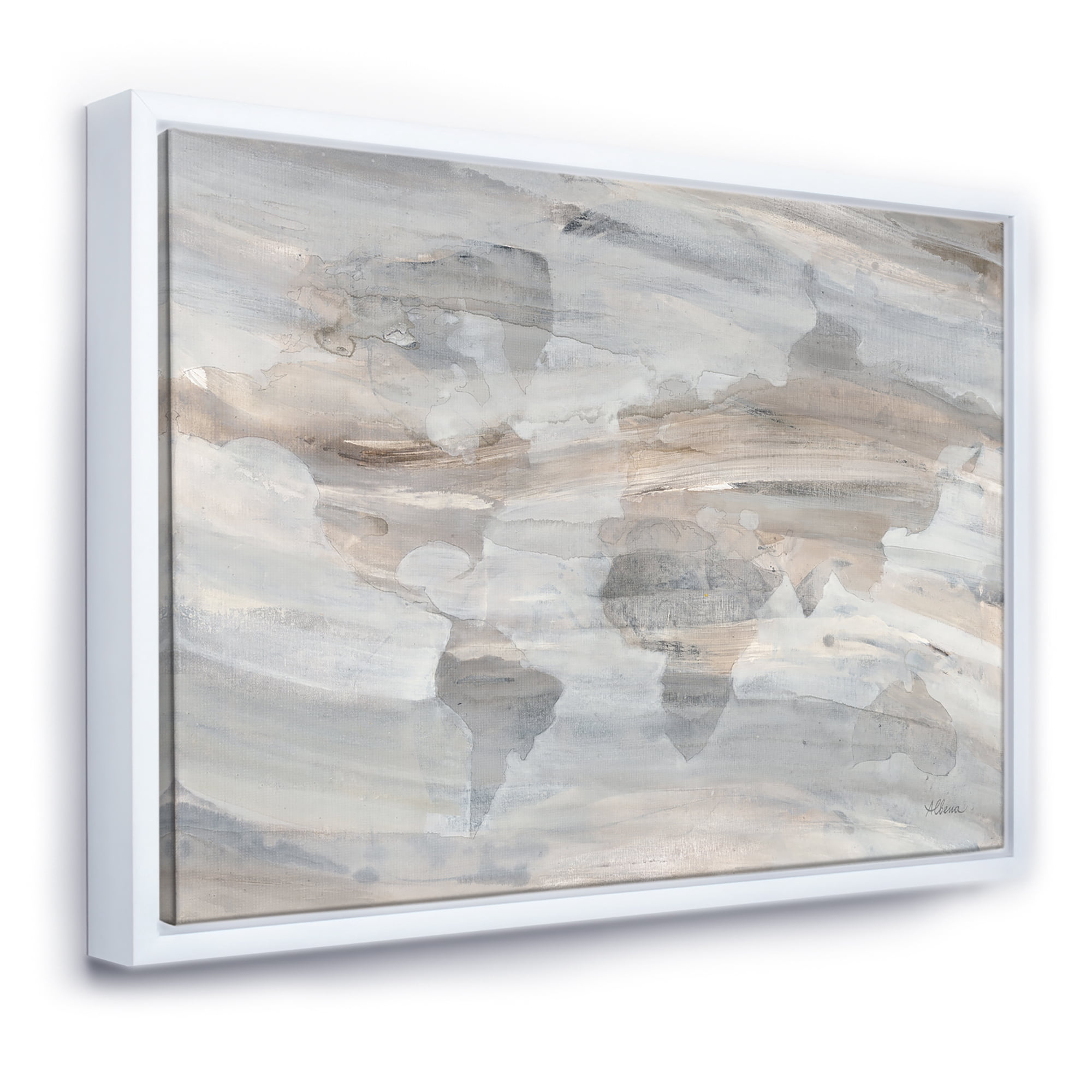 Designart ' Misty World Map ' Glam Map Framed Canvas