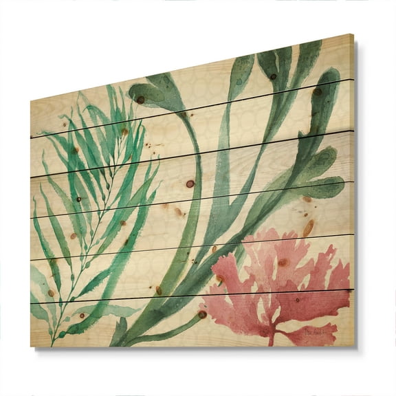 Designart 'Mixed Botanical Green Leaves III' Farmhouse Print on Natural Pine Wood