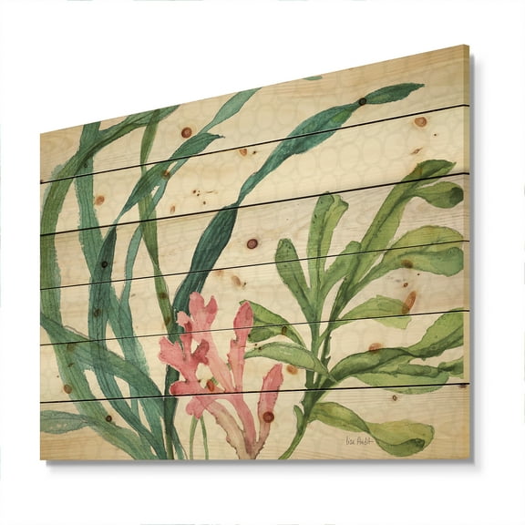 Designart 'Mixed Botanical Green Leaves IIII' Farmhouse Print on Natural Pine Wood