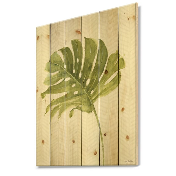 Designart 'Mixed Botanical Green Leaves VII' Cottage Print on Natural Pine Wood