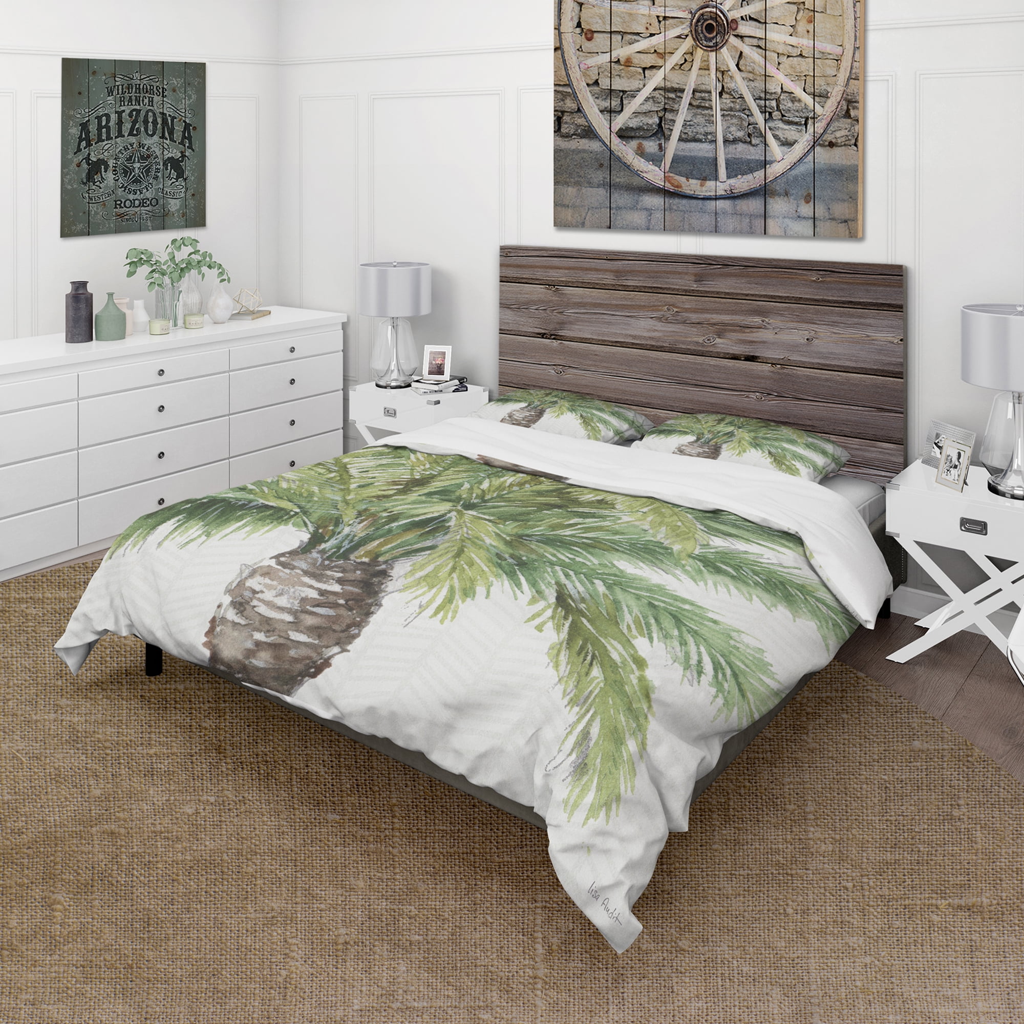 Designart 'Mixed Botanical Greens palms V' Cottage Duvet Cover Set