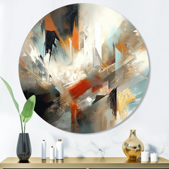 Designart "Mixed Colors Abstract Orange and Blue IV" Minimalism Metal Round Art Living Room