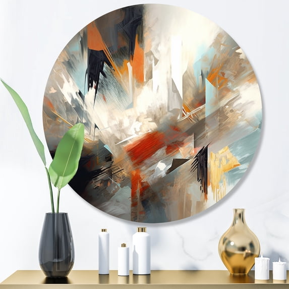 Designart "Mixed Colors Abstract Orange and Blue IV" Minimalism Metal Round Art Living Room