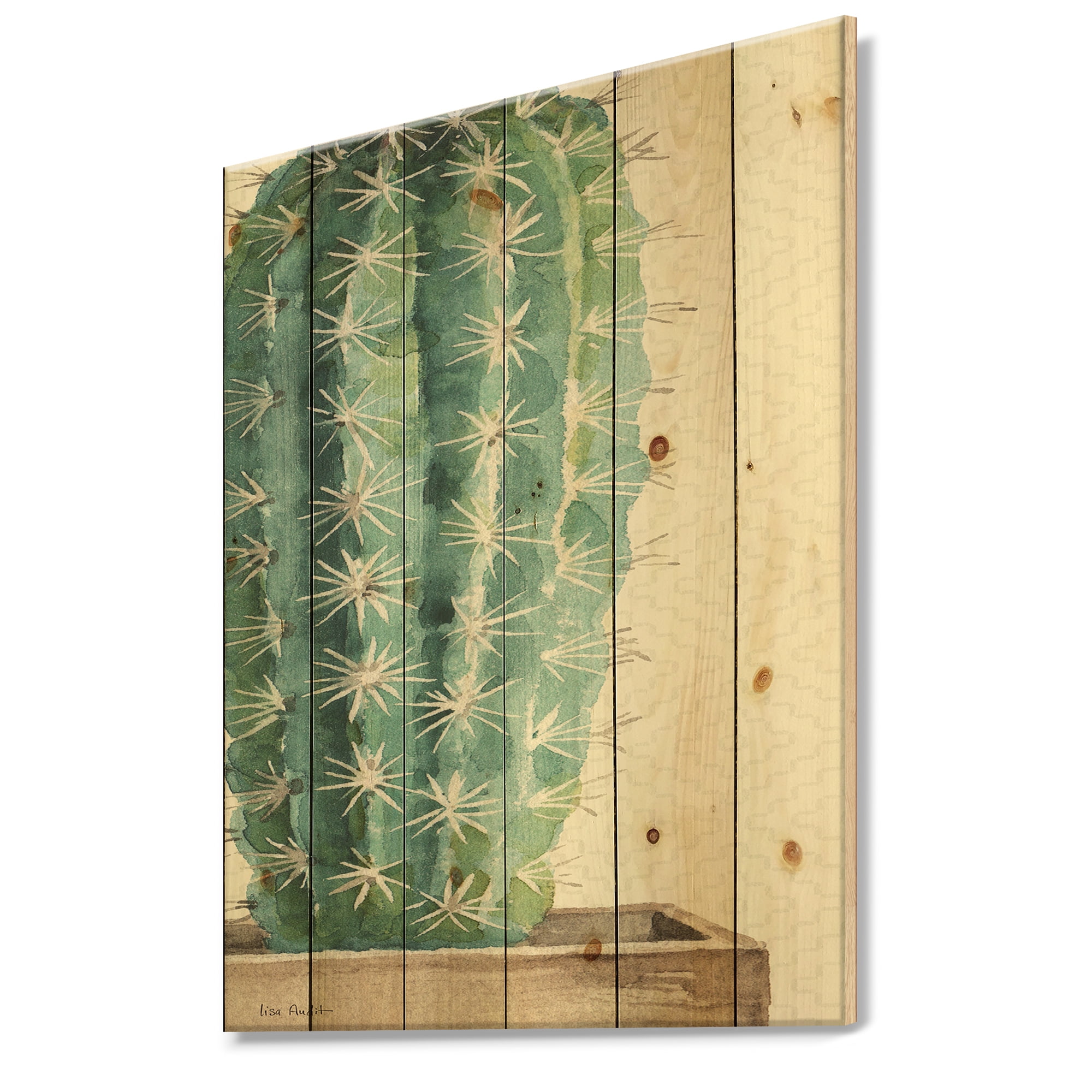 Designart 'Mixed Green Element I' Cottage Print on Natural Pine Wood