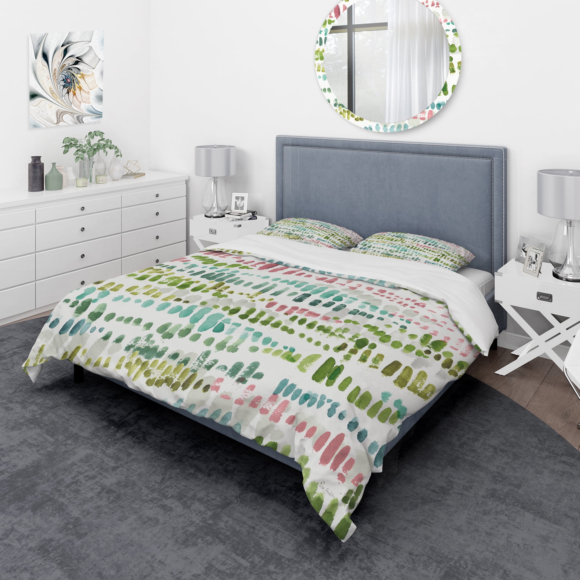Designart 'Mixed Green Geometric Pattern II' Geometric Duvet Cover Set