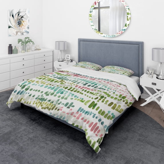 Designart 'Mixed Green Geometric Pattern II' Geometric Duvet Cover Set