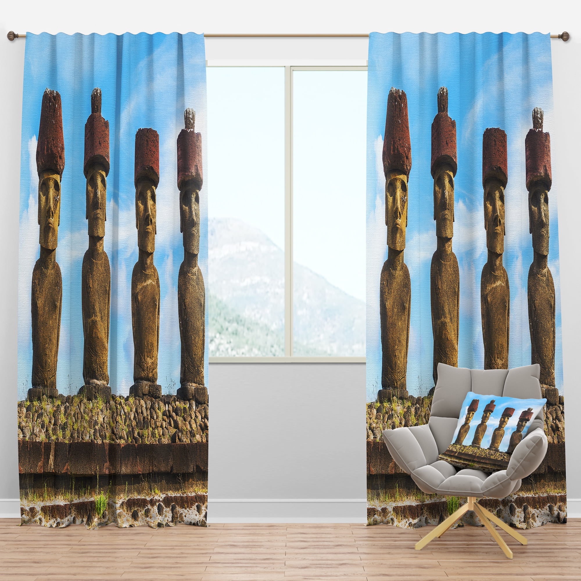 Designart 'Moai with Red Topknot Hat' Portrait Blackout Curtain Panel