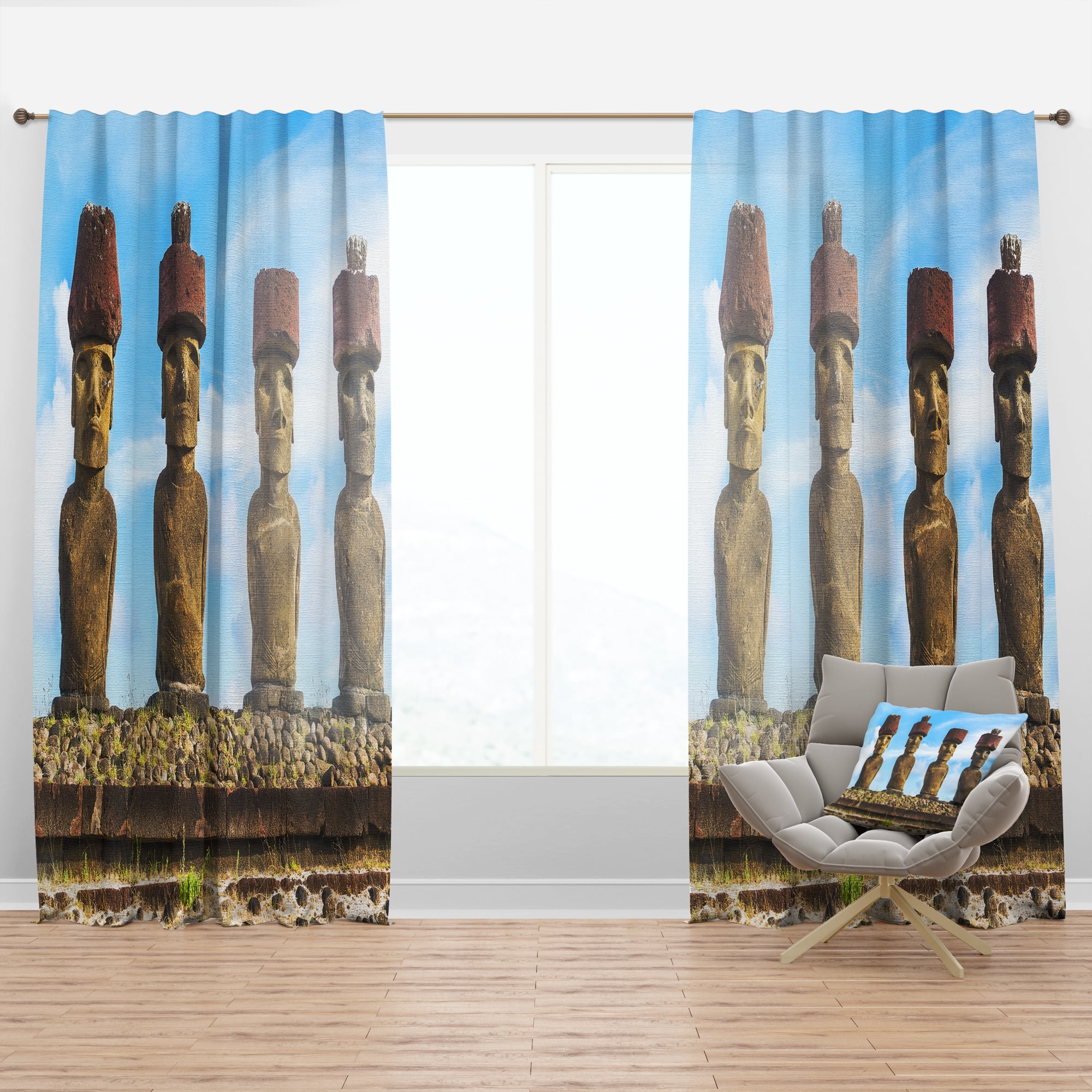 Designart 'Moai with Red Topknot Hat' Portrait Curtain Panel