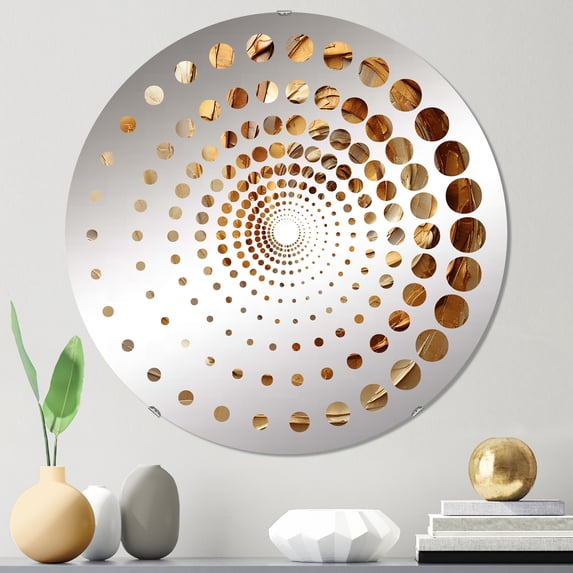 Designart "Mocha Spiral with Gilded Brown" Abstract Spirals Spiral Dot Round Wall Mirror - Abstract Oval Printed Decorative Mirror - Multiple Color Options