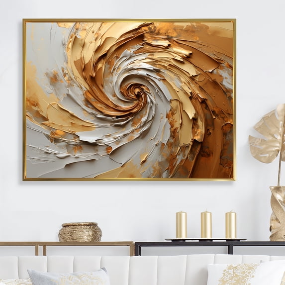 Designart "Mocha Spiral With Gilded Brown I" Abstract Spirals Floater Framed Canvas Art Print