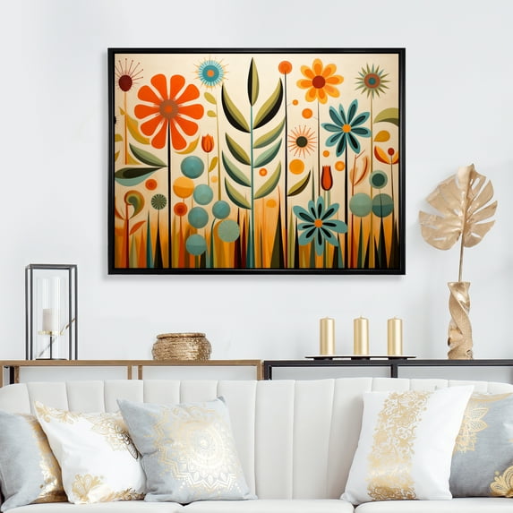 Designart "Mod Nature in Red Mid Century" Mid-century Floater Framed Canvas Print