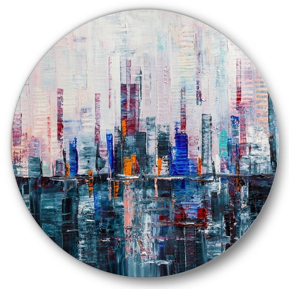 Designart 'Modern Abstract City Skyscrapers' Modern Circle Metal Wall Art 11x11 - Disc of 11