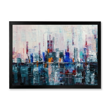 Designart 'Modern Abstract City Skyscrapers' Modern Framed Art Print