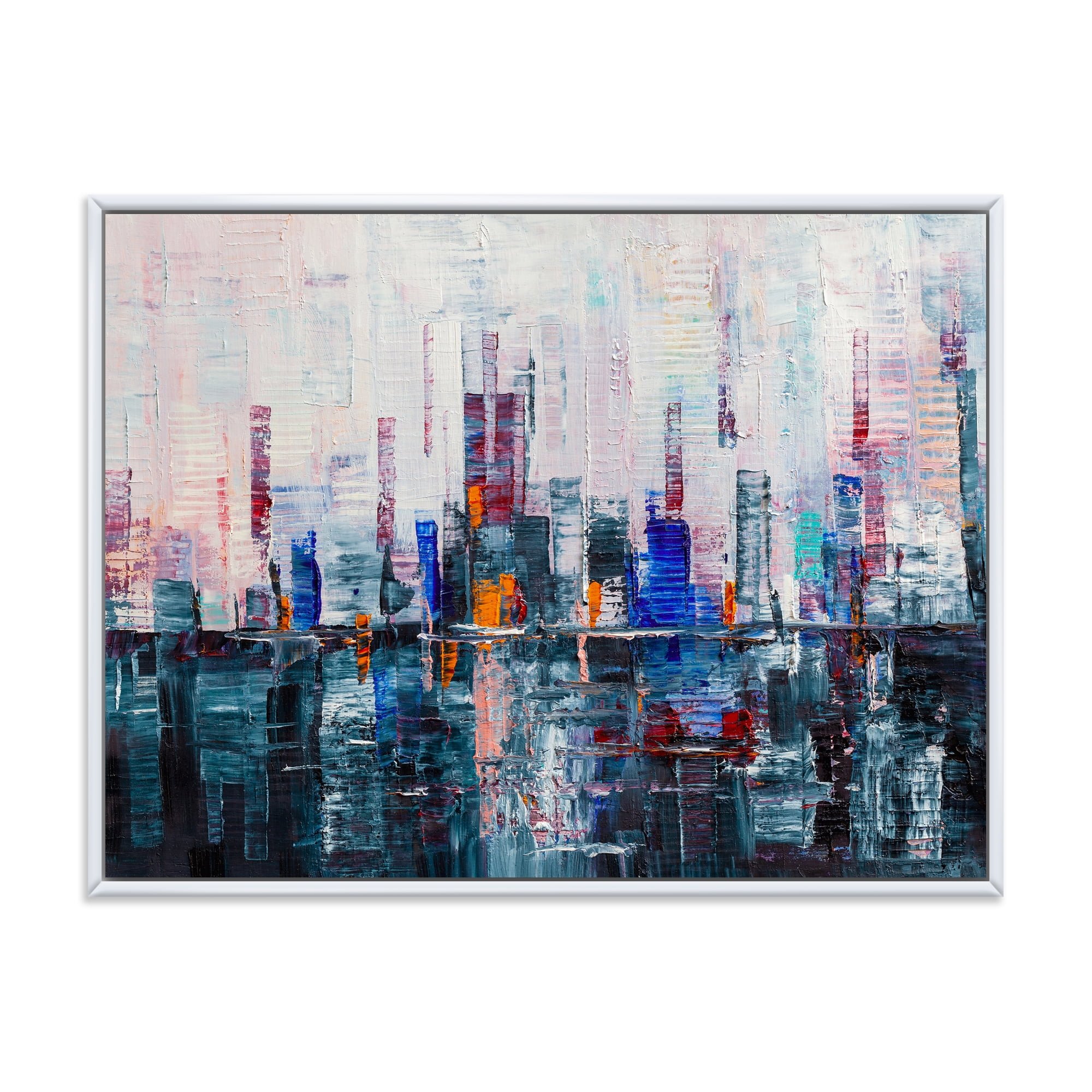 Designart 'Modern Abstract City Skyscrapers' Modern Framed Canvas Wall Art Print
