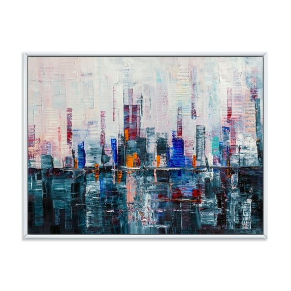 Designart 'Modern Abstract City Skyscrapers' Modern Framed Canvas Wall Art Print