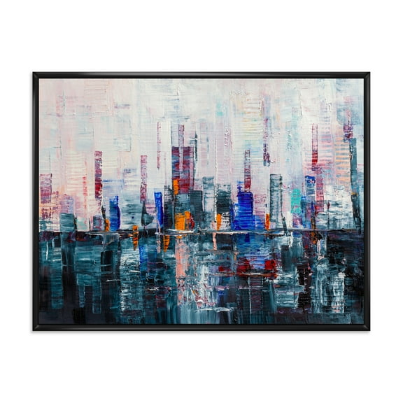 Designart 'Modern Abstract City Skyscrapers' Modern Framed Canvas Wall Art Print