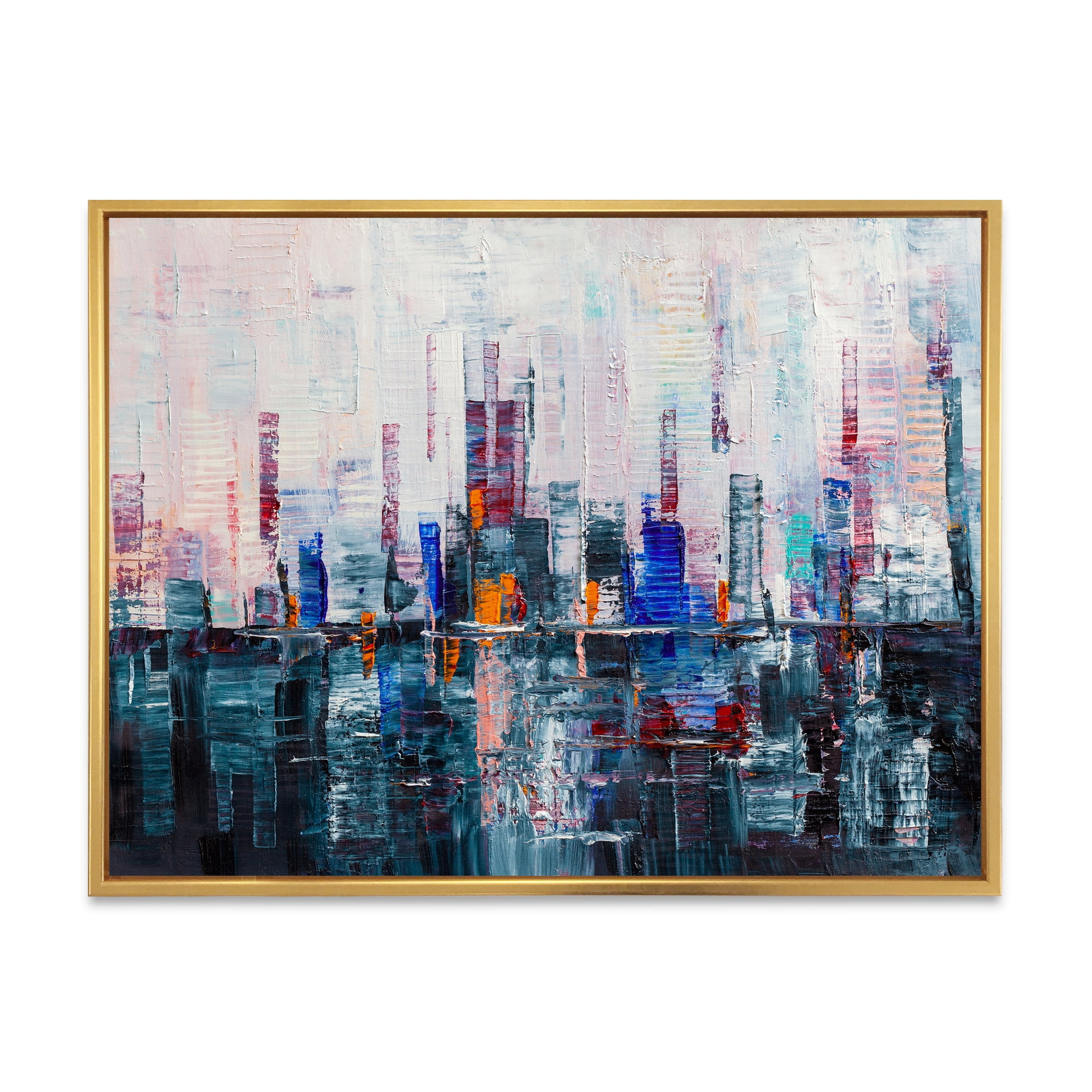 Designart 'Modern Abstract City Skyscrapers' Modern Framed Canvas Wall Art Print