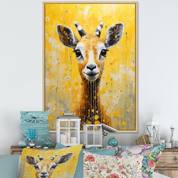 Designart "Modern Art Vibrant Caprine Likeness" Animals Goat Floater Framed Canvas Prints