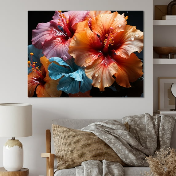 Designart "Modern Blooming Of Colorful Hibiscus II" Hibiscus Wall Art Living Room