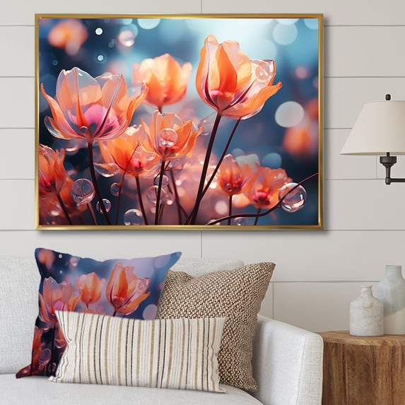 Designart "Modern Blooming Of Colorful Hibiscus III" Tulips Floater Framed Wall Decor