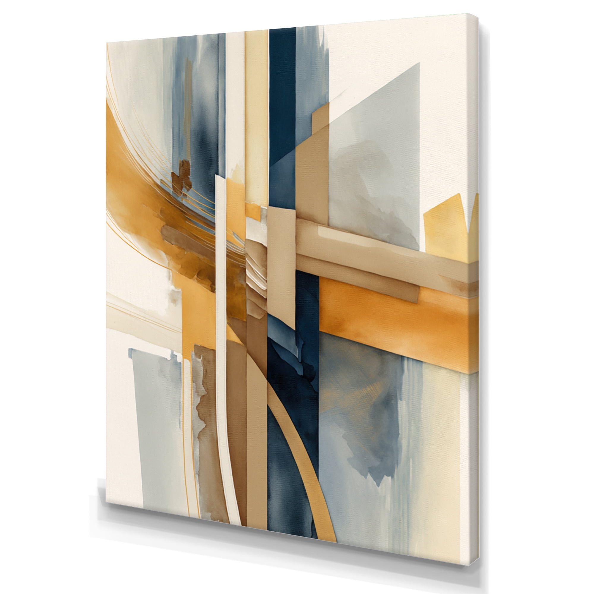 Designart Modern Blue And Gold Abstract I Canvas Wall Art