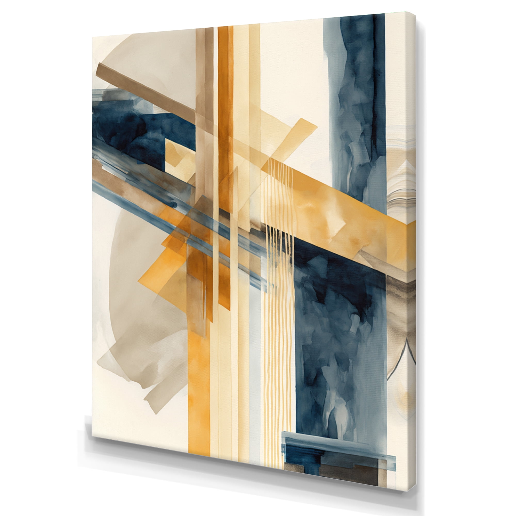 Designart Modern Blue And Gold Abstract III Canvas Wall Art