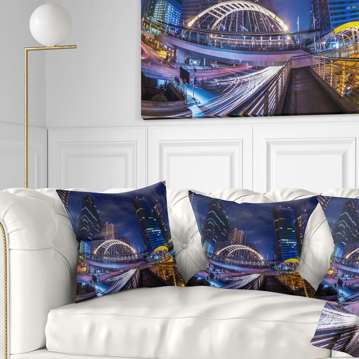 Designart Modern Bridge Cityscape - Photography Throw Pillow - 16x16