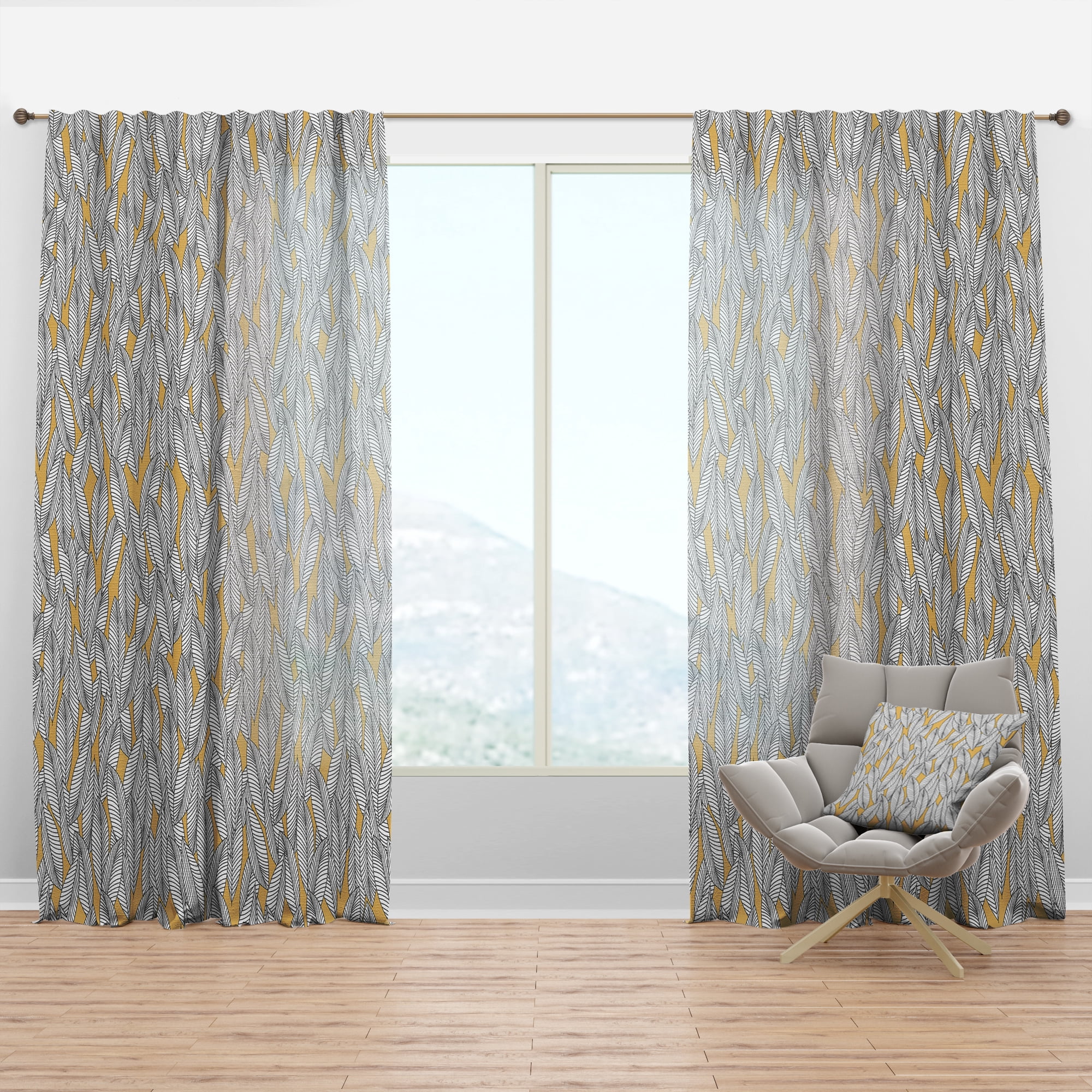 Designart Modern Brown Abstract Nature Rod Pocket Semi-Sheer Curtain, 52" x 120"