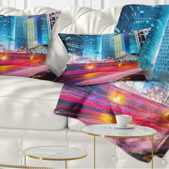 Designart Modern City Night Scene - Cityscape Photo Throw Pillow - 12x20