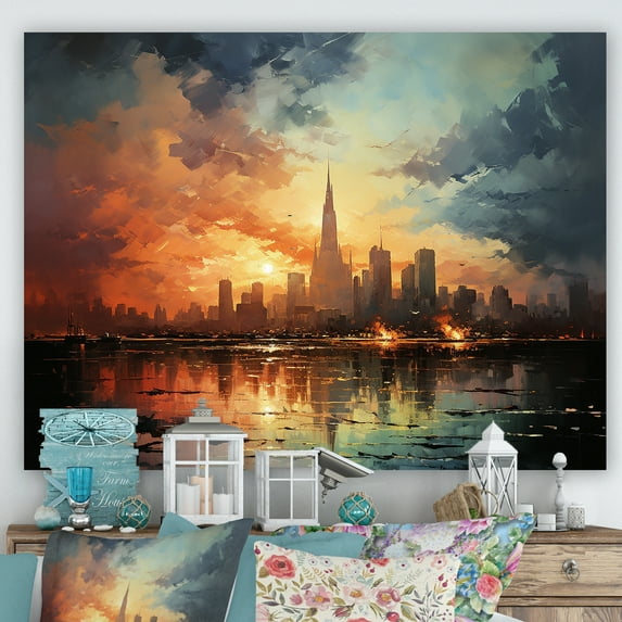 Designart "Modern City Skyline" Sky Wall Art Prints
