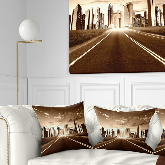Designart Modern City and Road - Cityscape Throw Pillow - 16x16