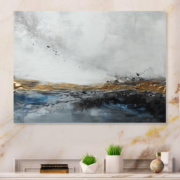 Designart "Modern Contemporary Abstract Grey and Gold V" Abstract Marble Metal Art Print