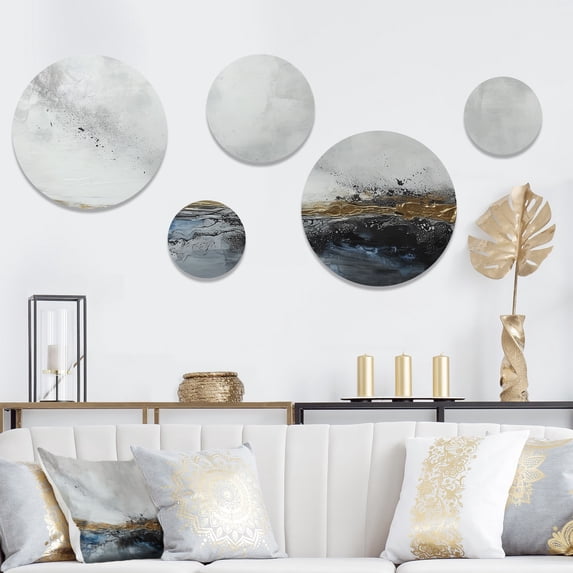 Designart "Modern Contemporary Abstract Grey and Gold V" Abstract Marble Metal Wall Art Set of 5 Piece