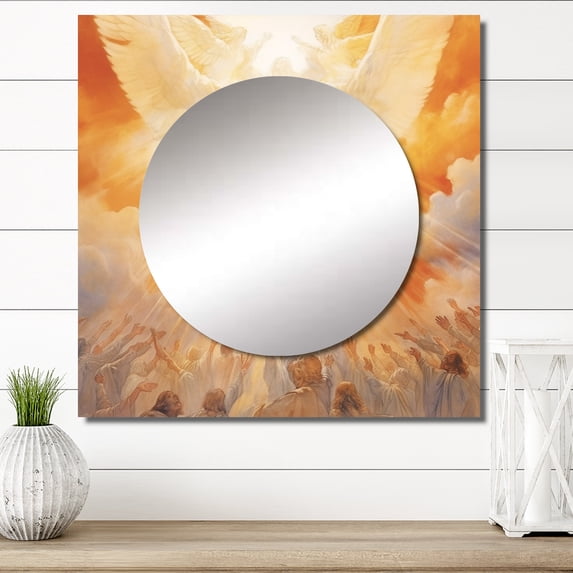 Designart "Modern Devotion to Jesus II" Christianism Yellow Large Square Mirror - Square Bedroom Mirror Printed Wall Decor - Traditional Square Printed Wall Mirror Art