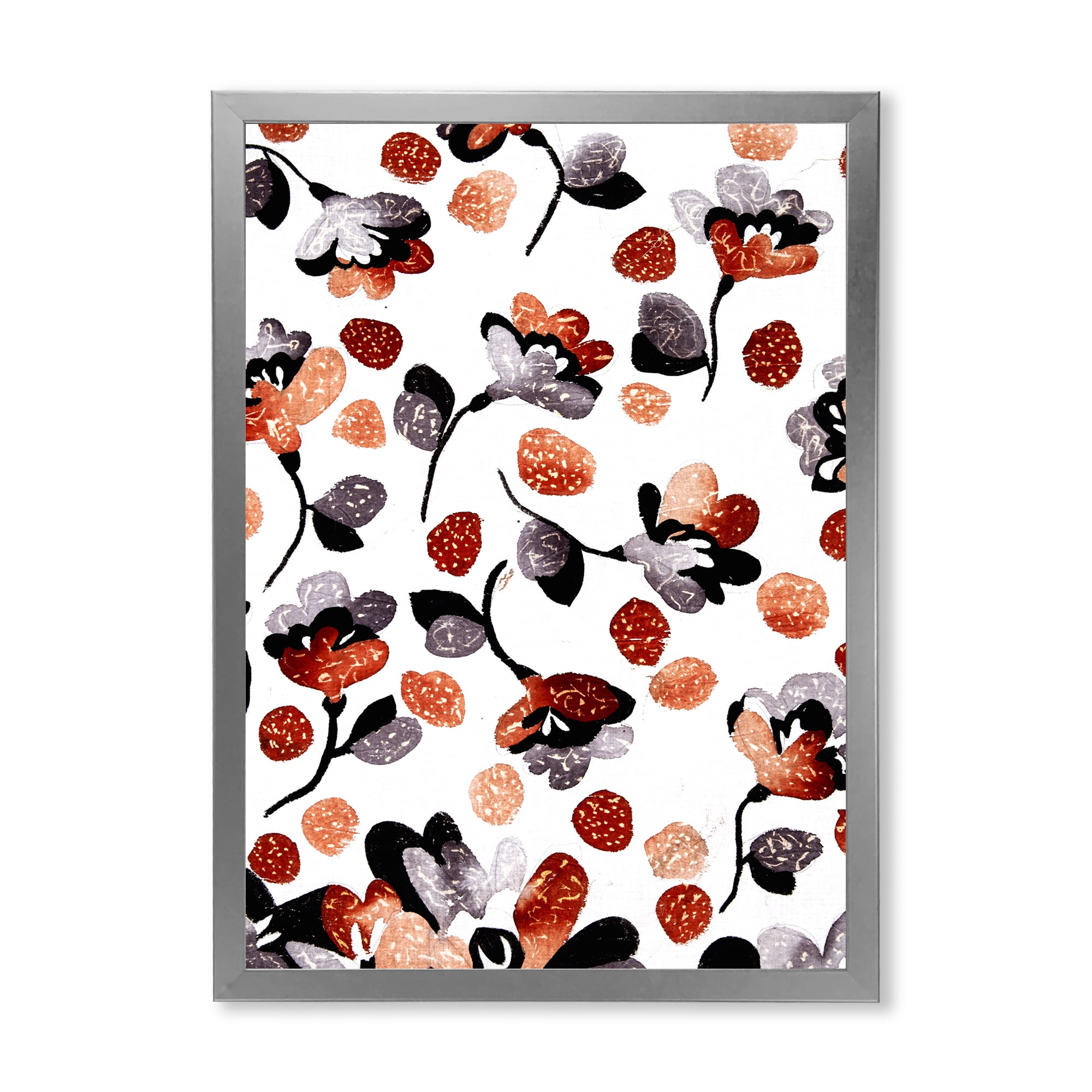 Designart 'Modern Flower In Red Blue and Orange' Bohemian & Eclectic Framed Art Print