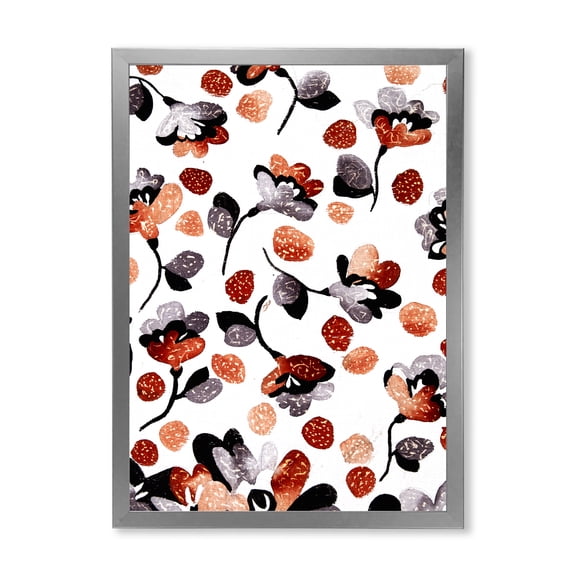 Designart 'Modern Flower In Red Blue and Orange' Bohemian & Eclectic Framed Art Print