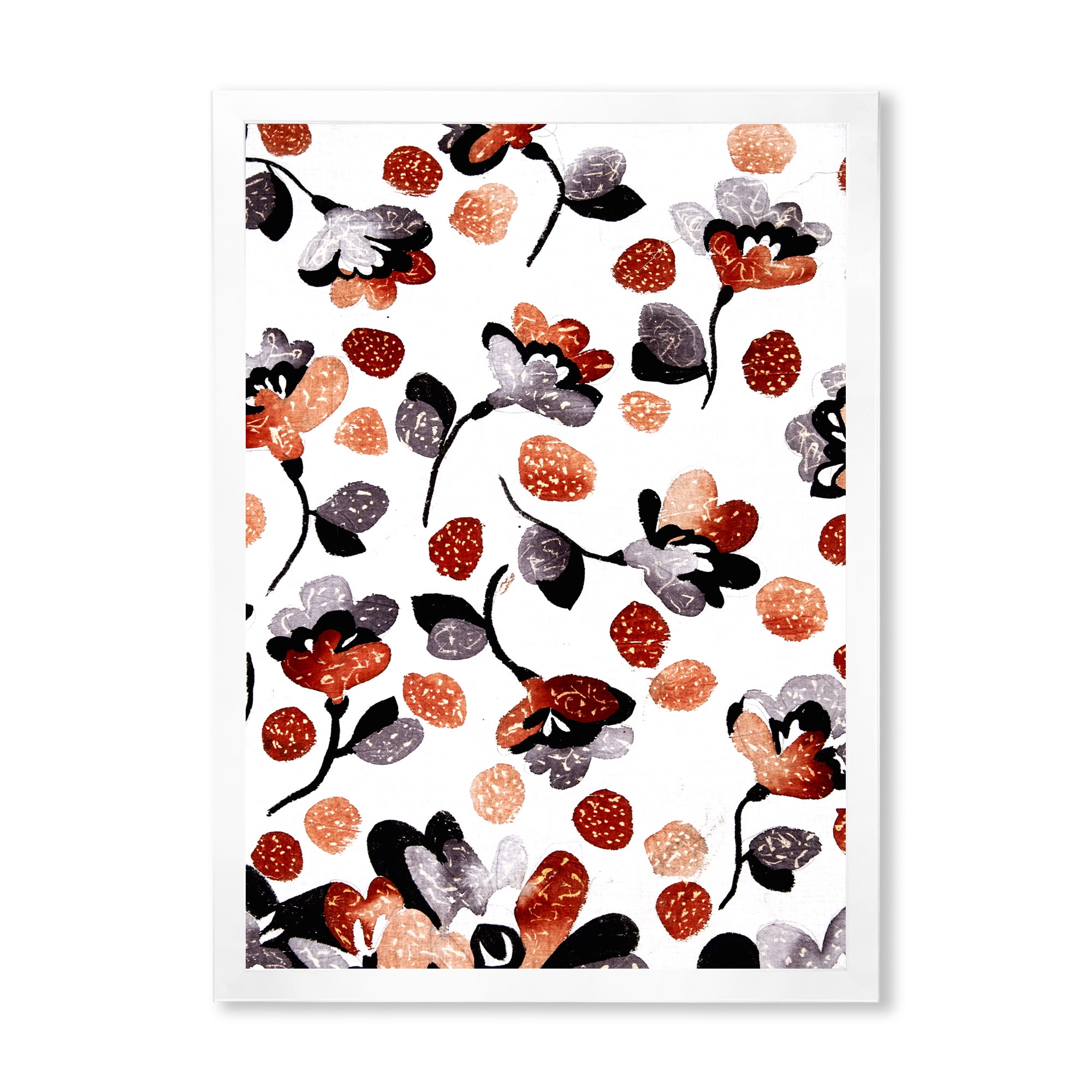Designart 'Modern Flower In Red Blue and Orange' Bohemian & Eclectic Framed Art Print