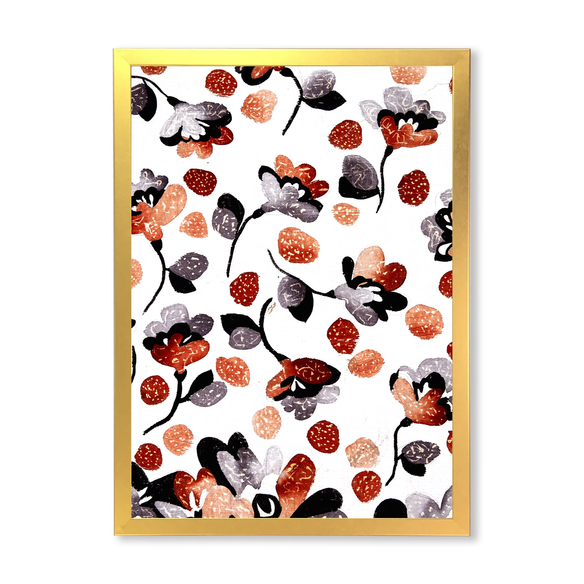 Designart 'Modern Flower In Red Blue and Orange' Bohemian & Eclectic Framed Art Print