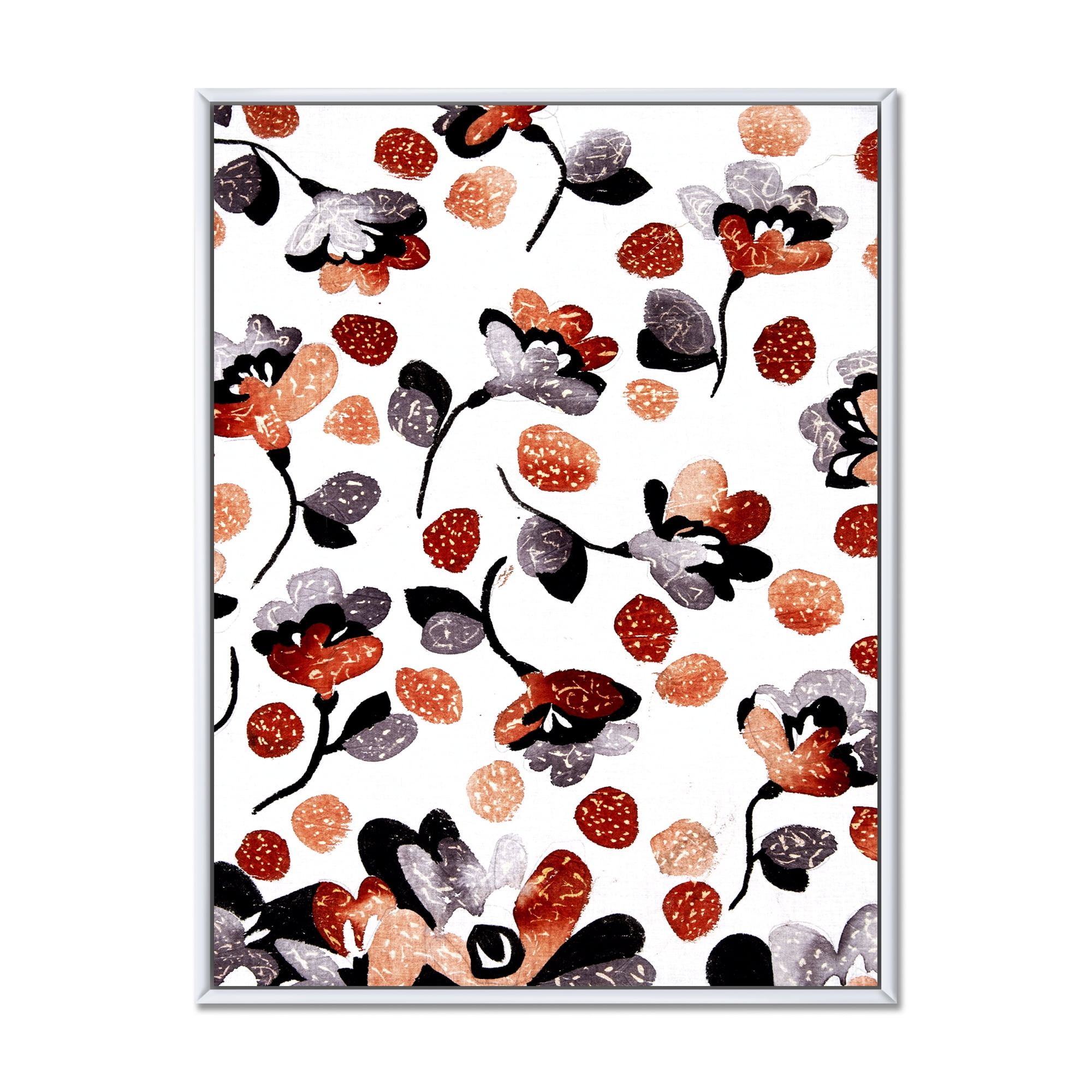 Designart 'Modern Flower In Red Blue and Orange' Bohemian & Eclectic Framed Canvas Wall Art Print