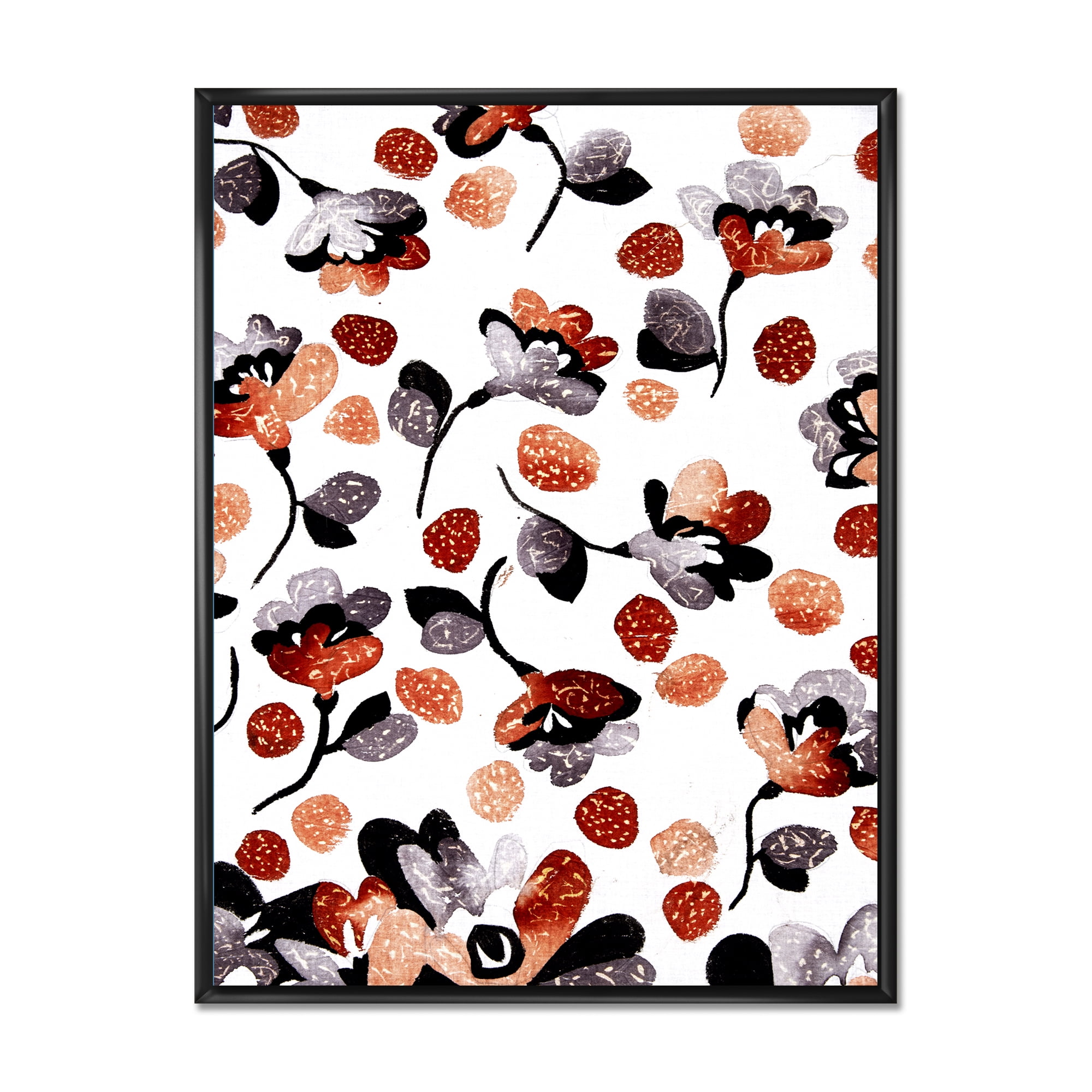 Designart 'Modern Flower In Red Blue and Orange' Bohemian & Eclectic Framed Canvas Wall Art Print