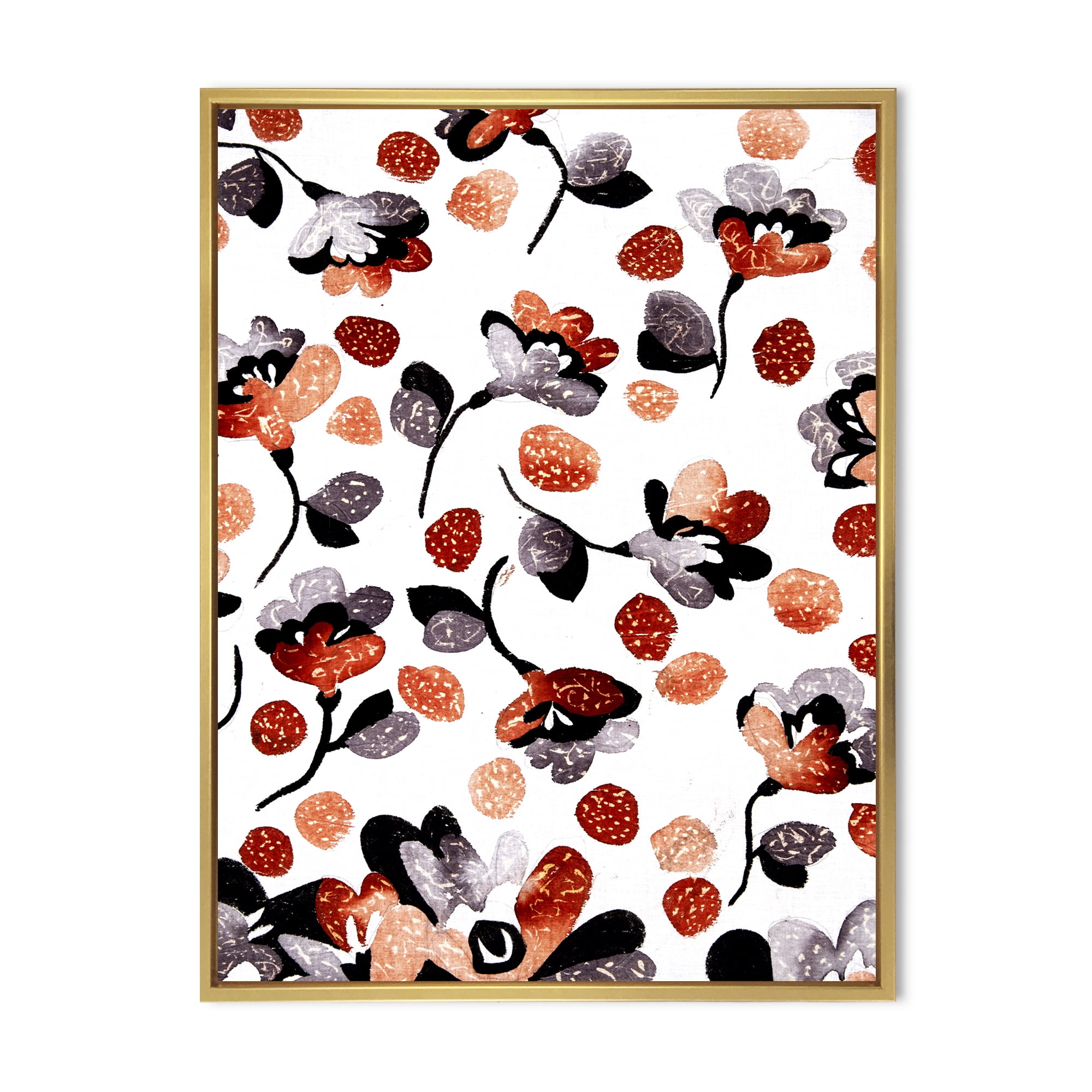 Designart 'Modern Flower In Red Blue and Orange' Bohemian & Eclectic Framed Canvas Wall Art Print