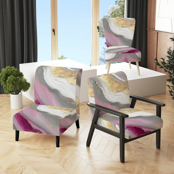 Designart "Modern Fluid Gold And Pink I" Upholstered Modern & Contemporary Accent Chair and Abstract Arm Chair - Multiple Color & Pattern
