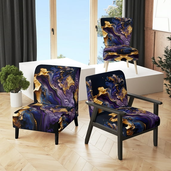 Designart "Modern Fluid Marble Effect In Purple" Upholstered Modern & Contemporary Accent Chair and Liquid ink Arm Chair - Multiple Color & Pattern